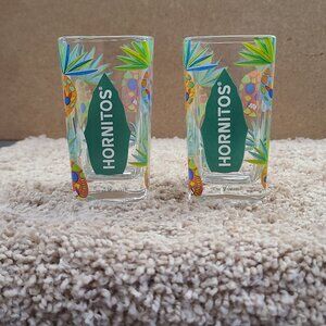 2 Hornitos Square Colorful Tropical Pineapple Skulls Tequila Shot Glass Souvenir